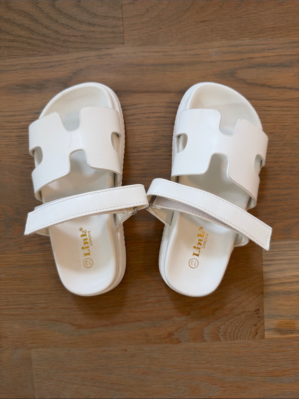 Never Worn Link White Slide Sandals with Adjustable Strap